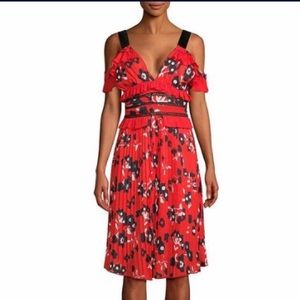 Haute Rogue Red Cold-shoulder floral midi dress